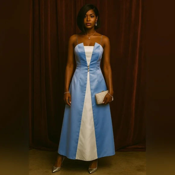 Classic ankle-length dress. Size 6. Blue And White. - Picture 1 of 7